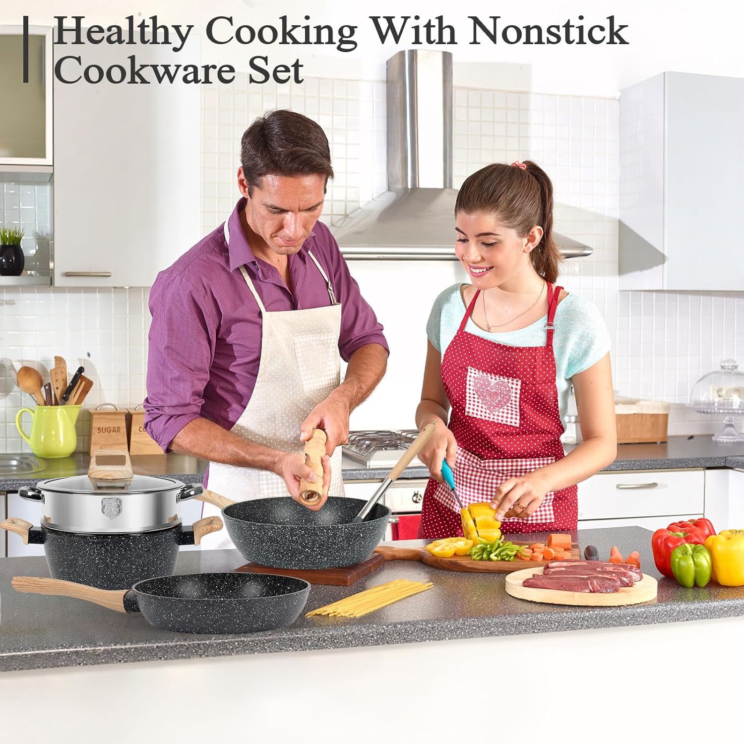SODAY 12 Pcs Nonstick Cookware Set - Induction Safe Prevents Leaching Healthyeating Kitchen Crate
