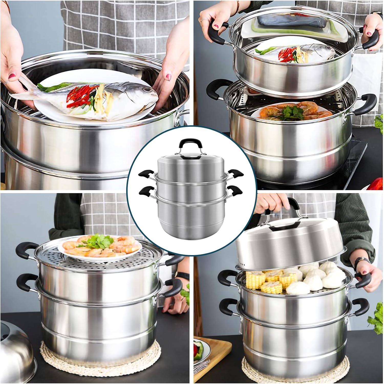 MANO Steamy Pot 2-Layer Stainless Steel with Handle for Quick Meals