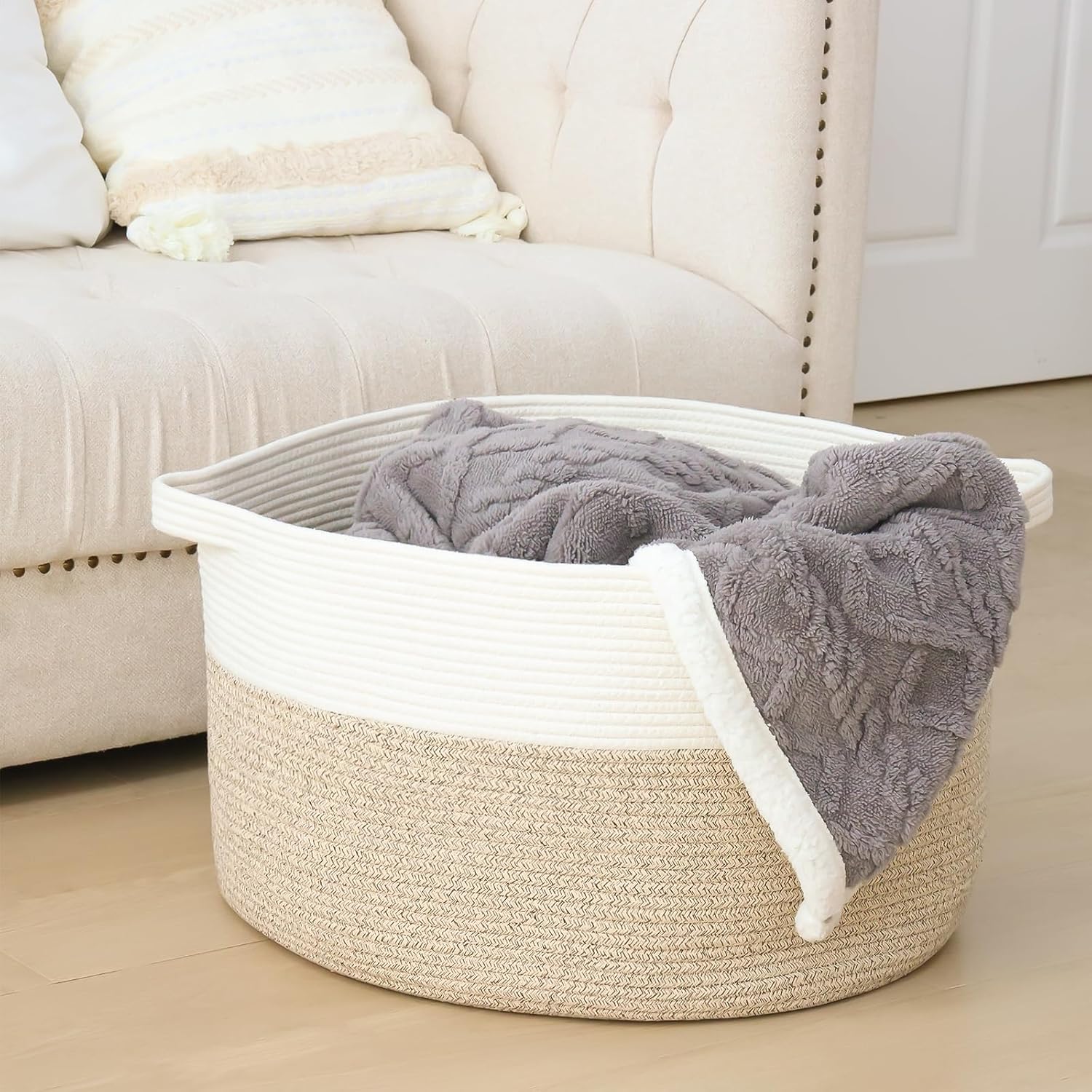Fixwal Large Rope Laundry BasketSturdy Stylish Storage Basket