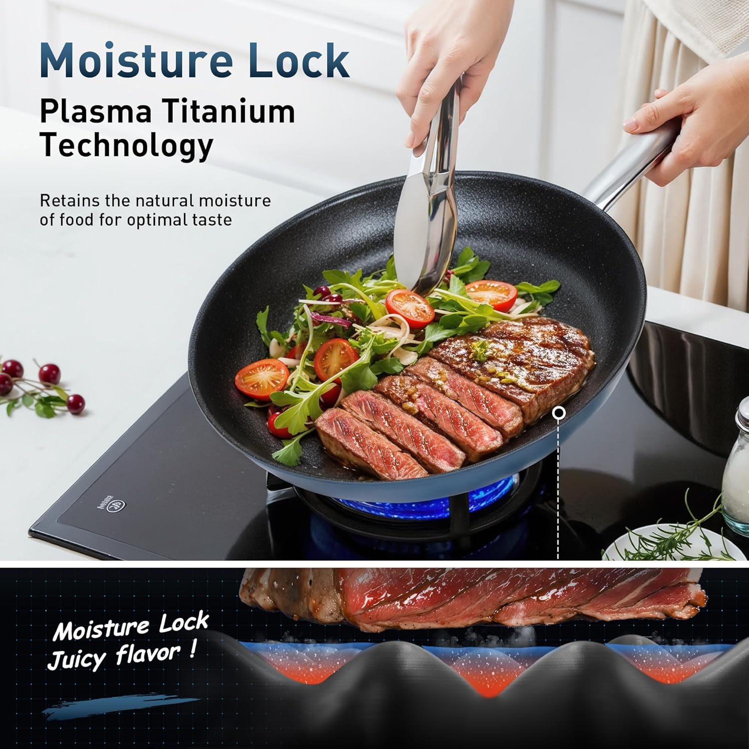 MAISON ARTS 3-Piece Frying Pan Set with Indicates Coating and Silicone Lid