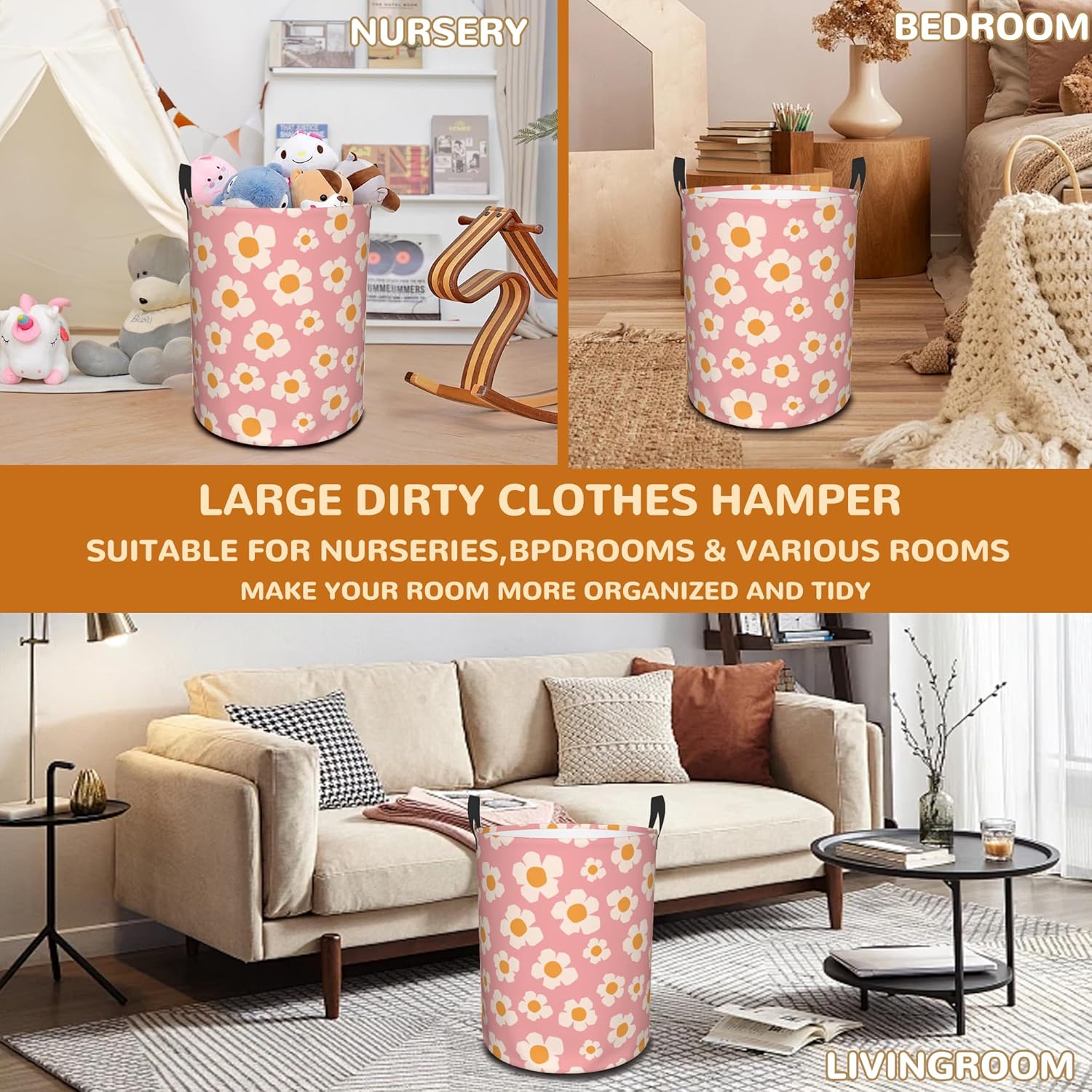 Large Retro Storage Bin Fits 16x20inch Collapsible Diary Floral Pattern