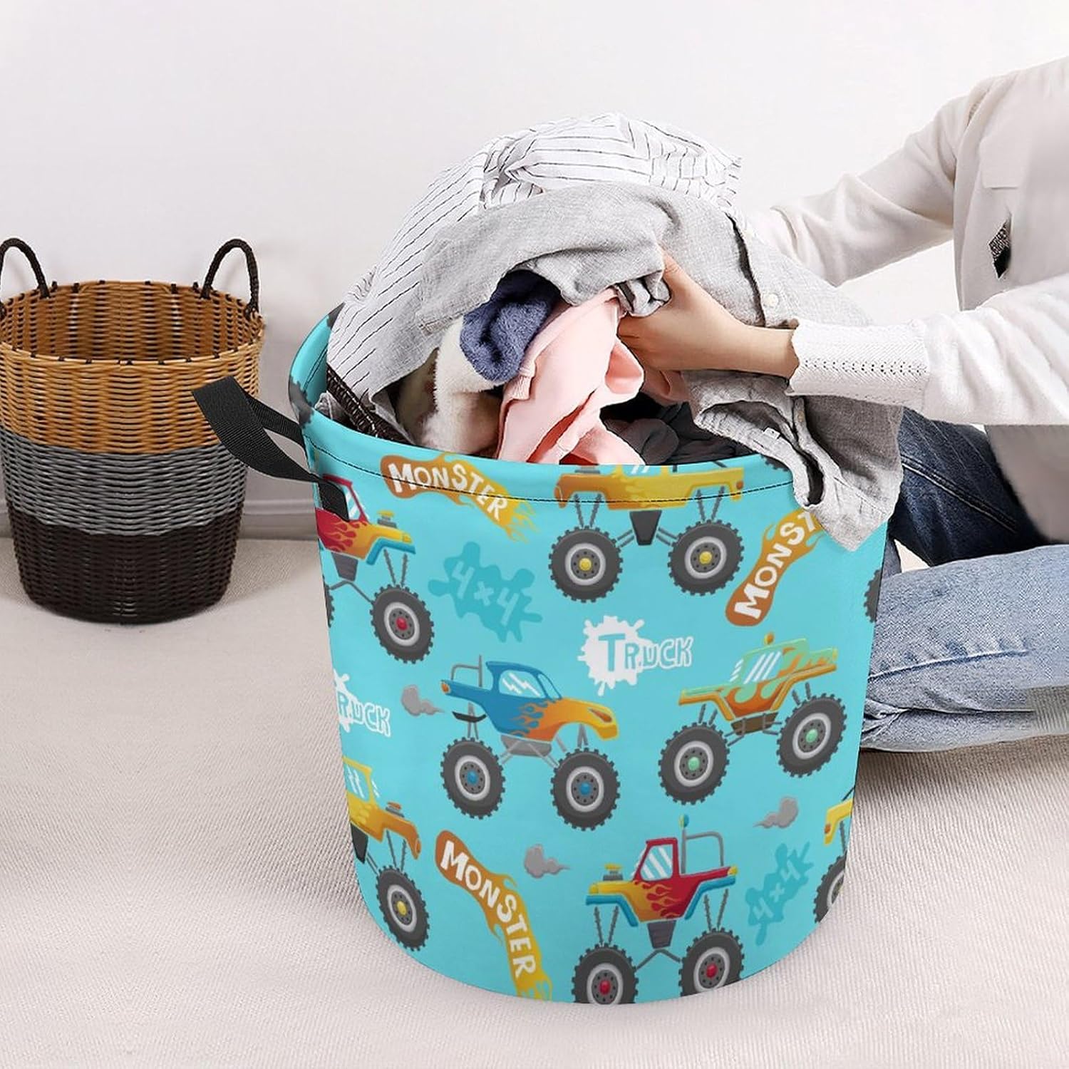 Monster Truck Cartoon Laundry Hamper