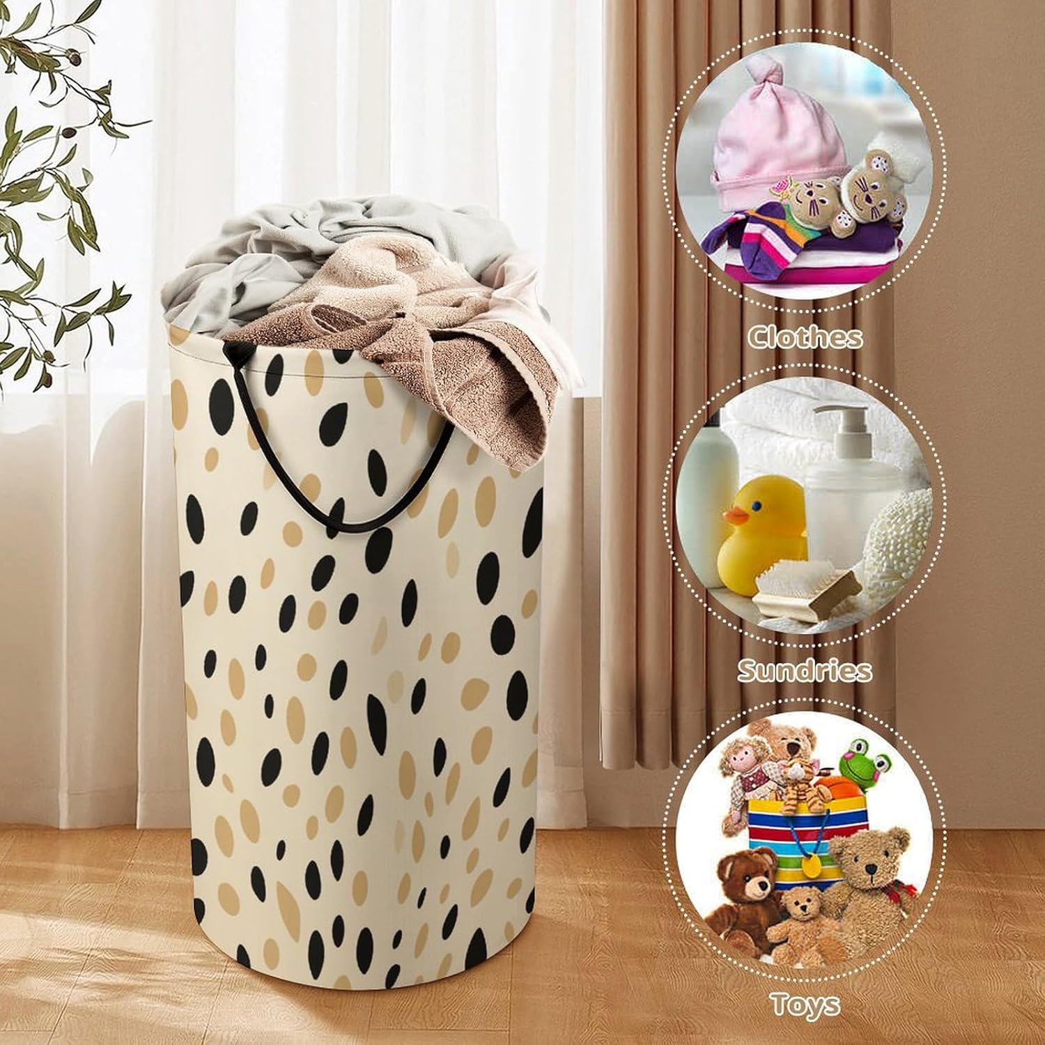 Leopard Print Laundry Basket 87L Extra Large Foldable with Handle