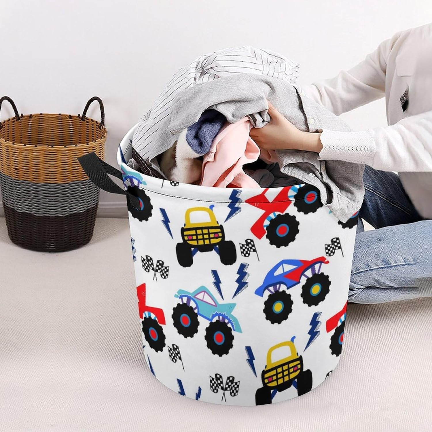 Monster Truck Cartoon Laundry Hamper for Kids Waterproof Storage Basket