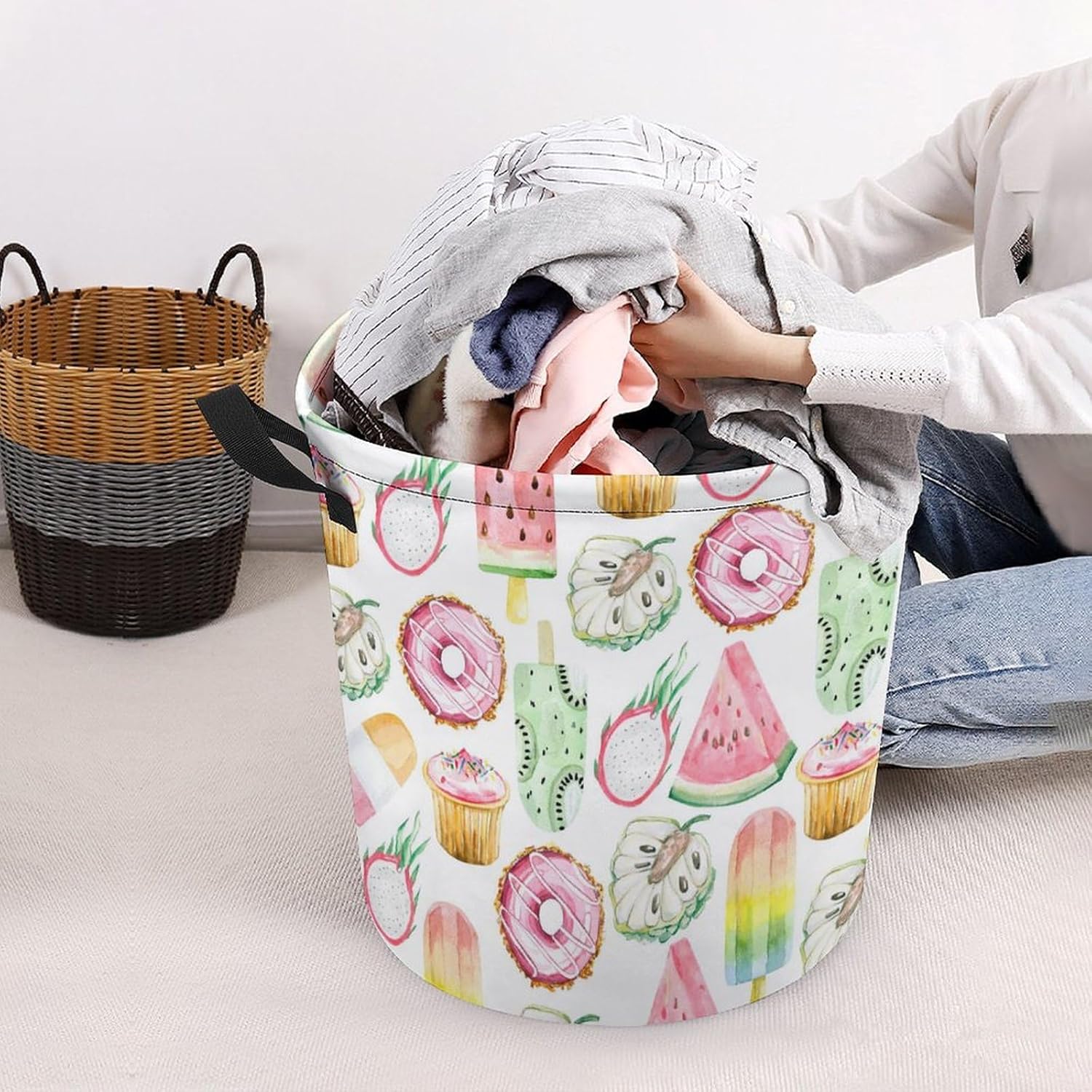 MEIKKO Summer Watercolor Ice Cream Laundry Hamper
