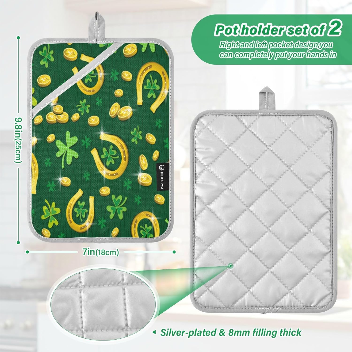 Kcldeci Heat Resistant Potholders Green Patricks Day Set 2Pack