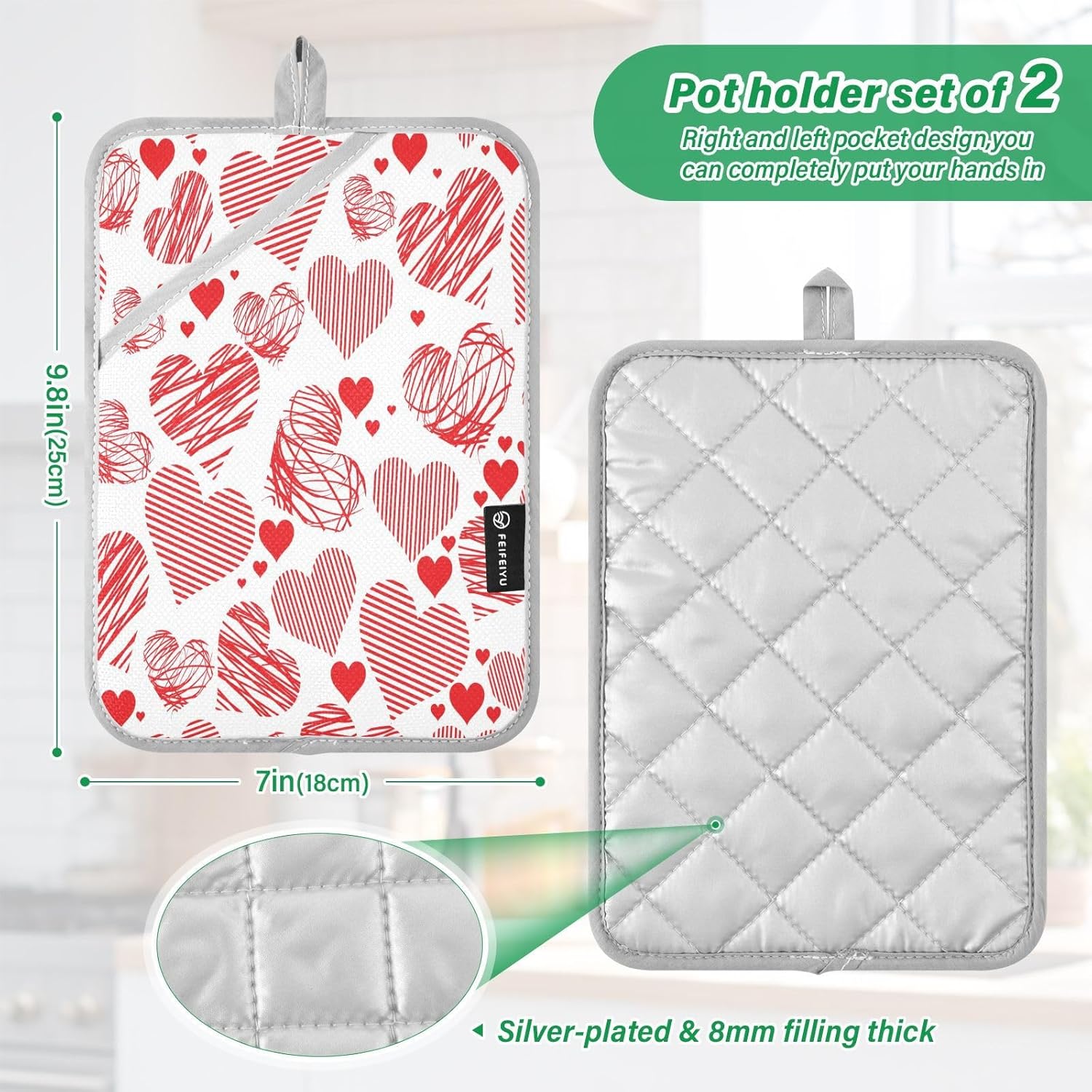 Kcldeci Heart-PEACTION Pot Holder Set