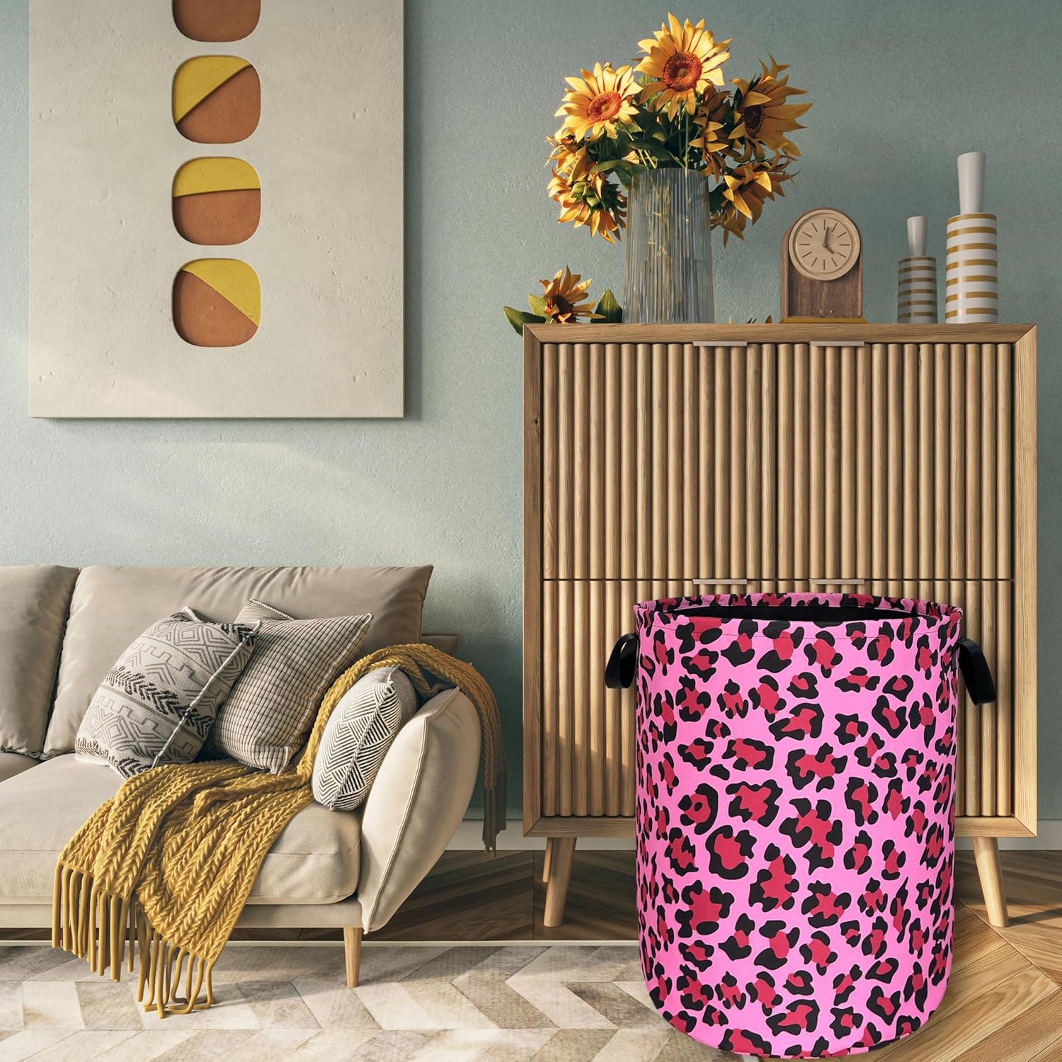 Pink Leopard Print Laundry Hamper