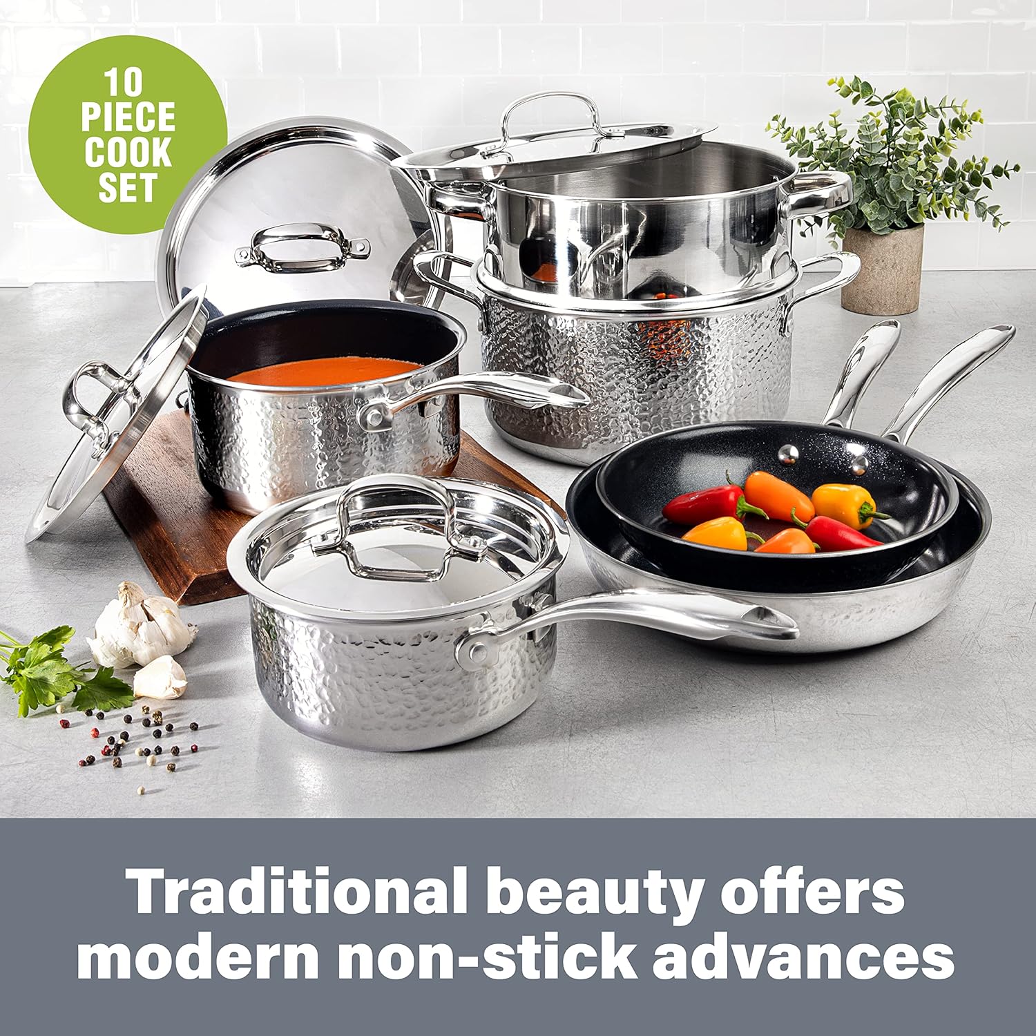 Hampered Stainless Steel Cookware Set by Granitestone Nonstickadjacent